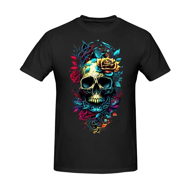 Lace-up skull men's short-sleeved T-shirt, round neck, fashionable and versatile, suitable for all seasons, 100% cotton