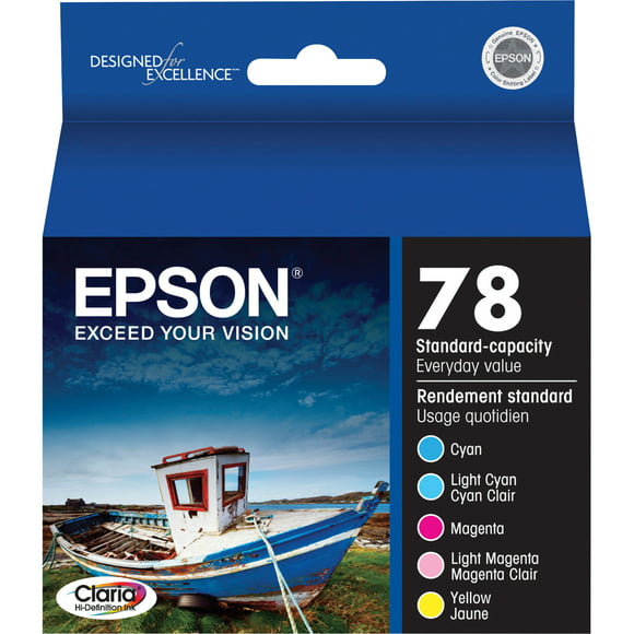 EPSON 78 Claria Hi-Definition Ink Standard Capacity 5 Color Cartridge Combo Pack (T078920) Works with Artisan 50, Photo R260, R280, R380, RX580, RX595, RX680