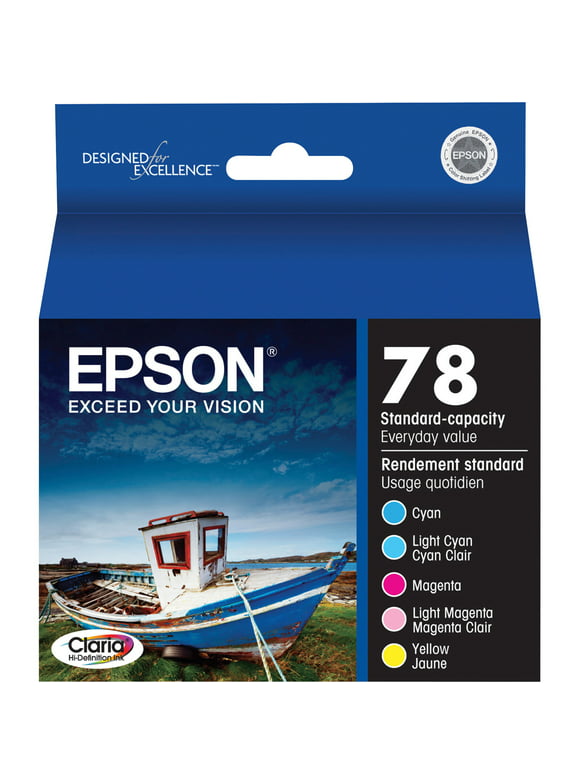 EPSON 78 Claria Hi-Definition Ink Standard Capacity 5 Color Cartridge Combo Pack (T078920) Works with Artisan 50, Photo R260, R280, R380, RX580, RX595, RX680