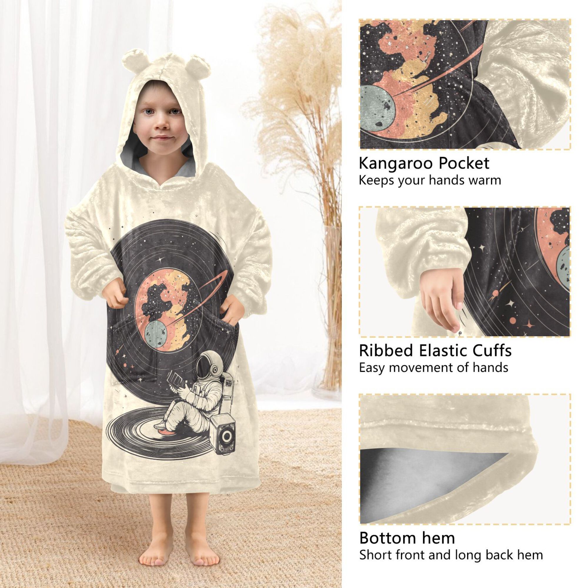 FORMRS Wearable Blanket Hoodie with Sleeves for Kids Cozy Flannel Sweatshirt, Space Record