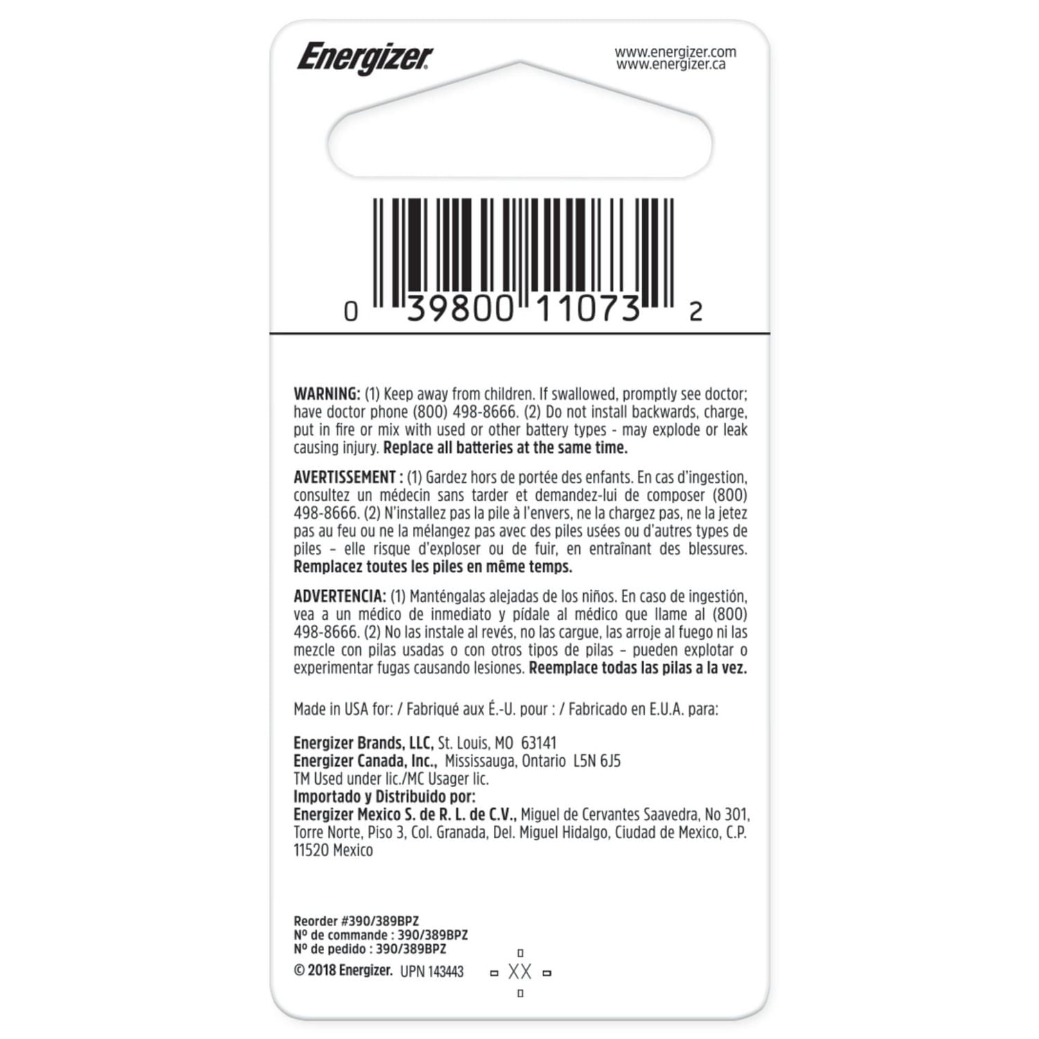 Energizer 389 Silver Oxide Button Battery, 1 Pack