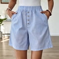 thumbnail image 2 of Kinrui Bermuda Shorts for Women Stripes Knee Length Elastic High Waisted Summer Dressy Casual Loose Long Shorts Blue S, 2 of 9