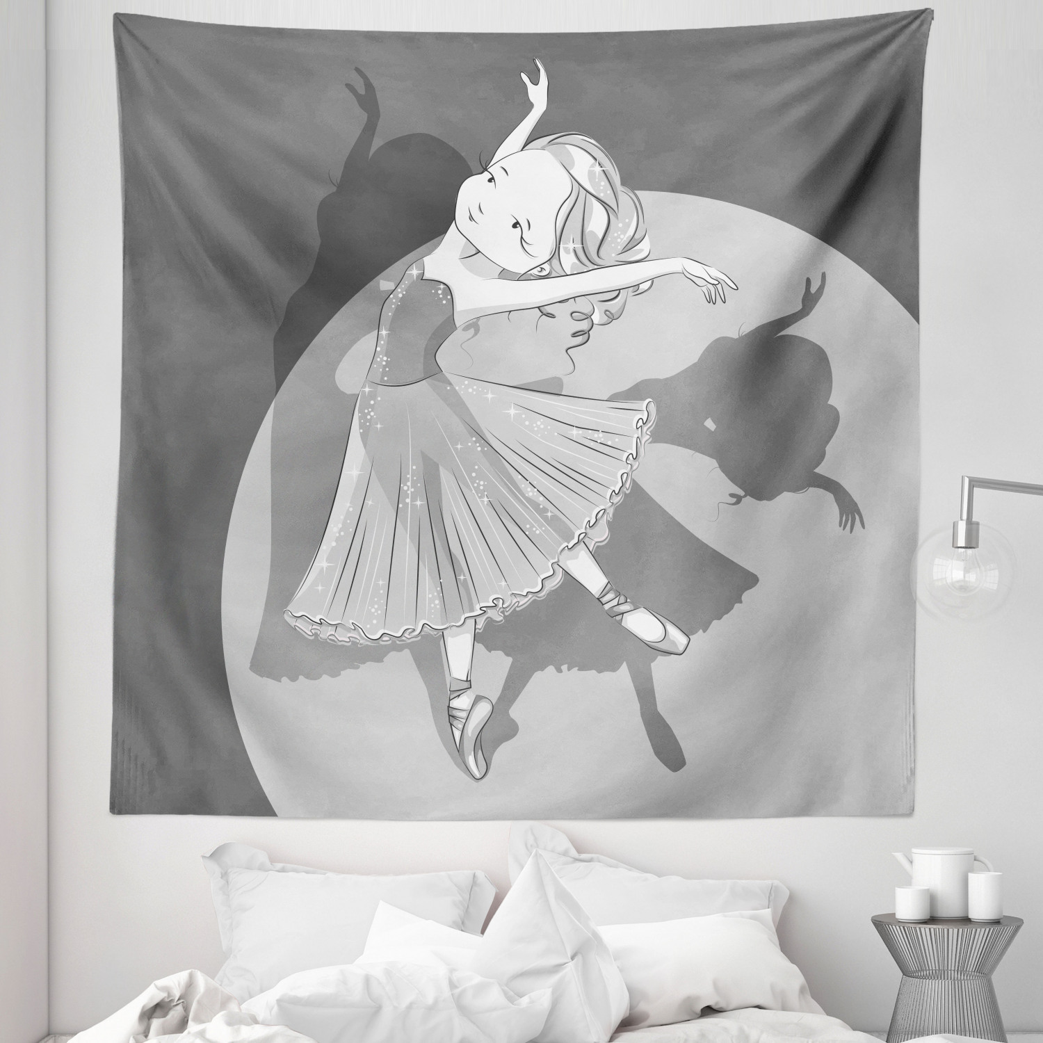 Retro Tapestry, Greyscale Style Hand Drawn Illustration of Dancing ...
