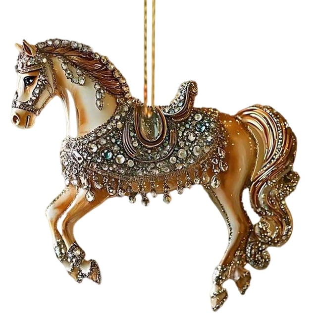 2026 Chinese Zodiac Horse Christmas Tree Ornament, 2D Acrylic Equestrian Racing Rider Gift with Rhinestones for Women & Girls, 3.15 Inch