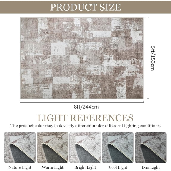 5x8 Area Rug Washable Neutral Rugs for Living Room Thin Low Pile Bedroom Rug Modern Abstract Carpet Rugs for Living Room Bedroom Dining Room