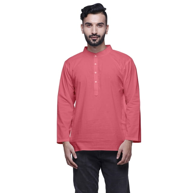 Atasi Kurta Court Uni à Manches Longues pour Hommes, Tenue Décontractée d'Été