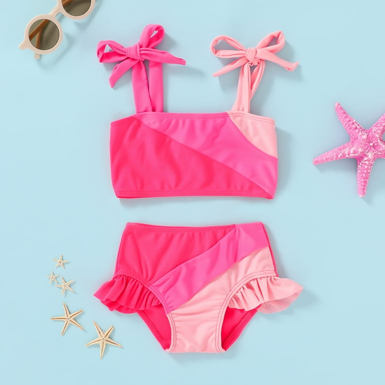 【YOUTHBATH】 Stripepartialdamageknit_pink Wonder Nation Girls Cropped Rash Guard and Bikini Bottoms