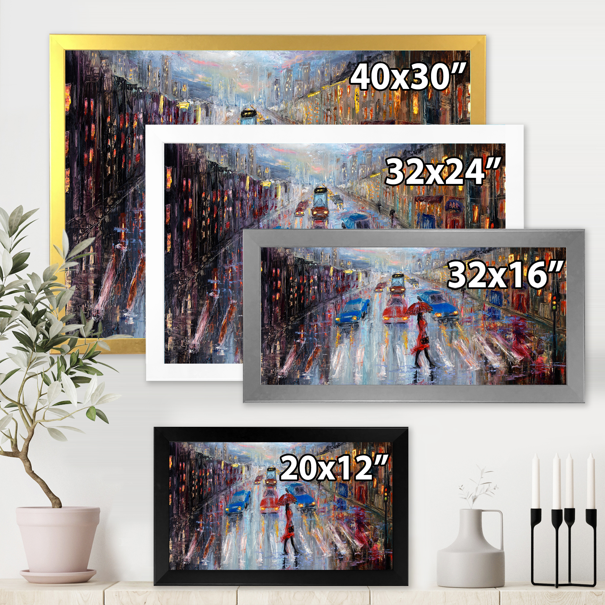 Designart 'Girl In Red Crossing The Street' Traditional Framed Art Print