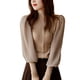 thumbnail image 3 of Suéter de mujer de punto con base de manga farol y cuello alto con diseño de hongo negro estilo femenino elegante de otoño e invierno, 3 of 6