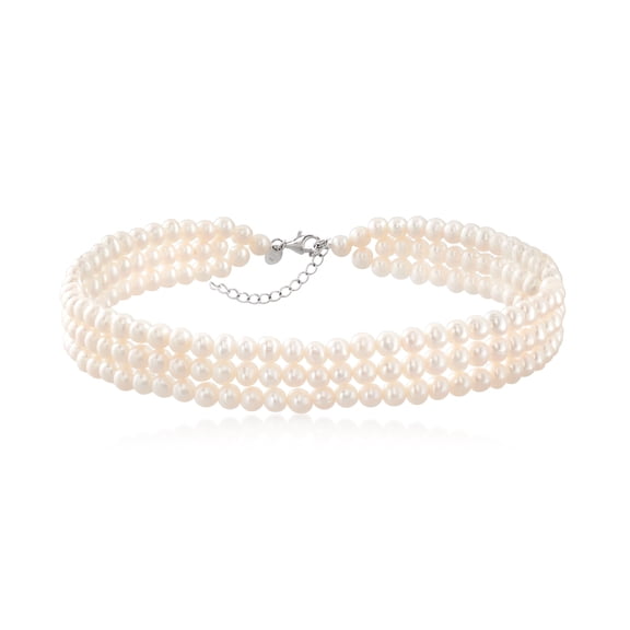 Ross-Simons 5-6mm Cultured Pearl 3-Row Choker Necklace in Sterling Silver, Women's, Adult