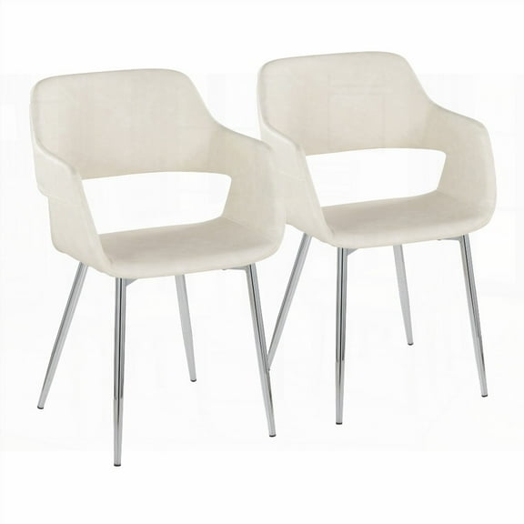 Modern Cream Faux Leather Dining Chairs - 2-Pack with Chrome Metal Legs