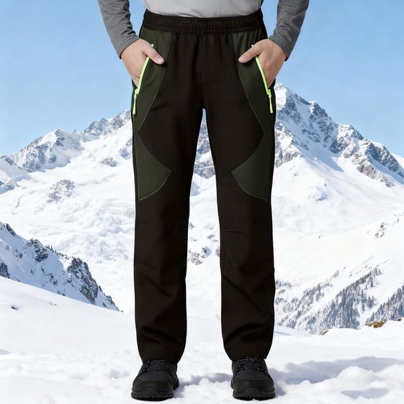 Xdegoge Thermal Winter Snow Pants for Boy - Fleece Lined Ski Trousers with Elastic Waist, Windproof & Warm, Cold Weather Activities Outdoor Bottoms
