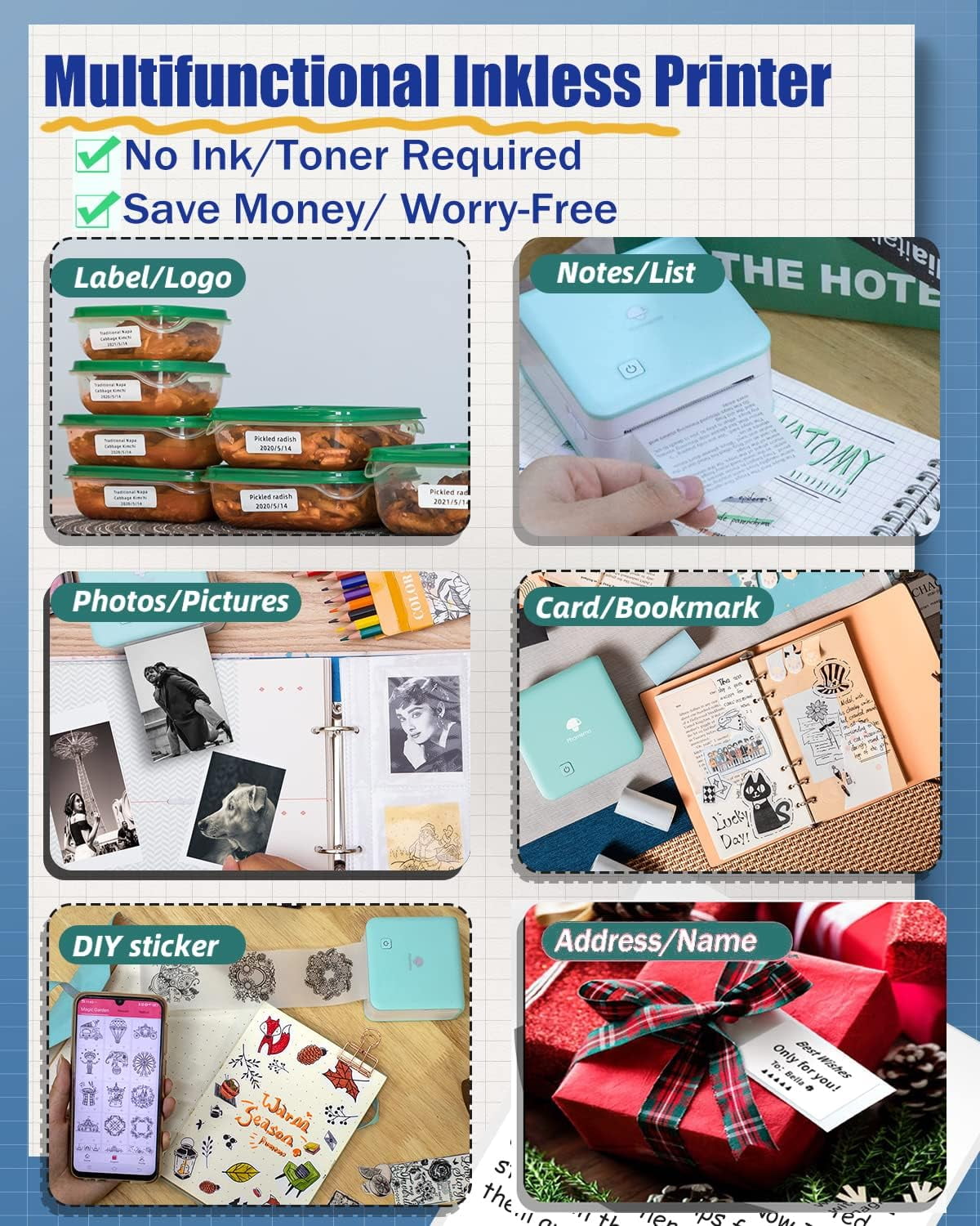 Phomemo M02 Pro Portable Bluetooth Thermal Sticker Printer for Photo Printing, Study Notes, DIY Cards, and Creative Projects(Green)