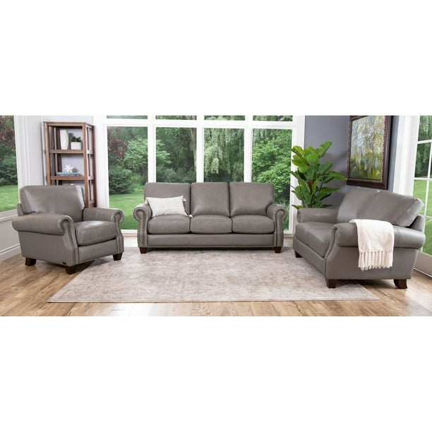 Devon Claire Lanser Gray Leather Sofa, Gray Leather Sofa And Loveseat