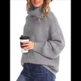 thumbnail image 3 of Suéter de Cuello Alto, Larga, Estilo Globo, Liso, para Mujer, para Invierno y Otoño. Gris L, 3 of 7