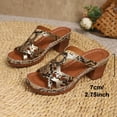 thumbnail image 5 of Women's Slip On Platform Chunky Heel Sandals Comfortable Open Toe Fashion Snakeskin Slide Dress Sandal Gold Size 9.5, 5 of 7