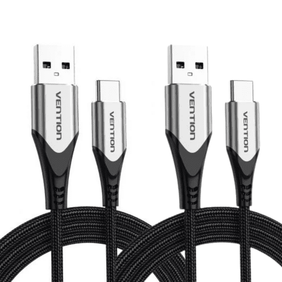 Cables de Datos y Carga Vention USB-A a USB-C de 2 Metros, Nylon Trenzado Reforzado, Soporta 3A 60W, Compatible con Carga Rápida para Celulares, Tablets y Laptops. Kit 2 PIEZAS