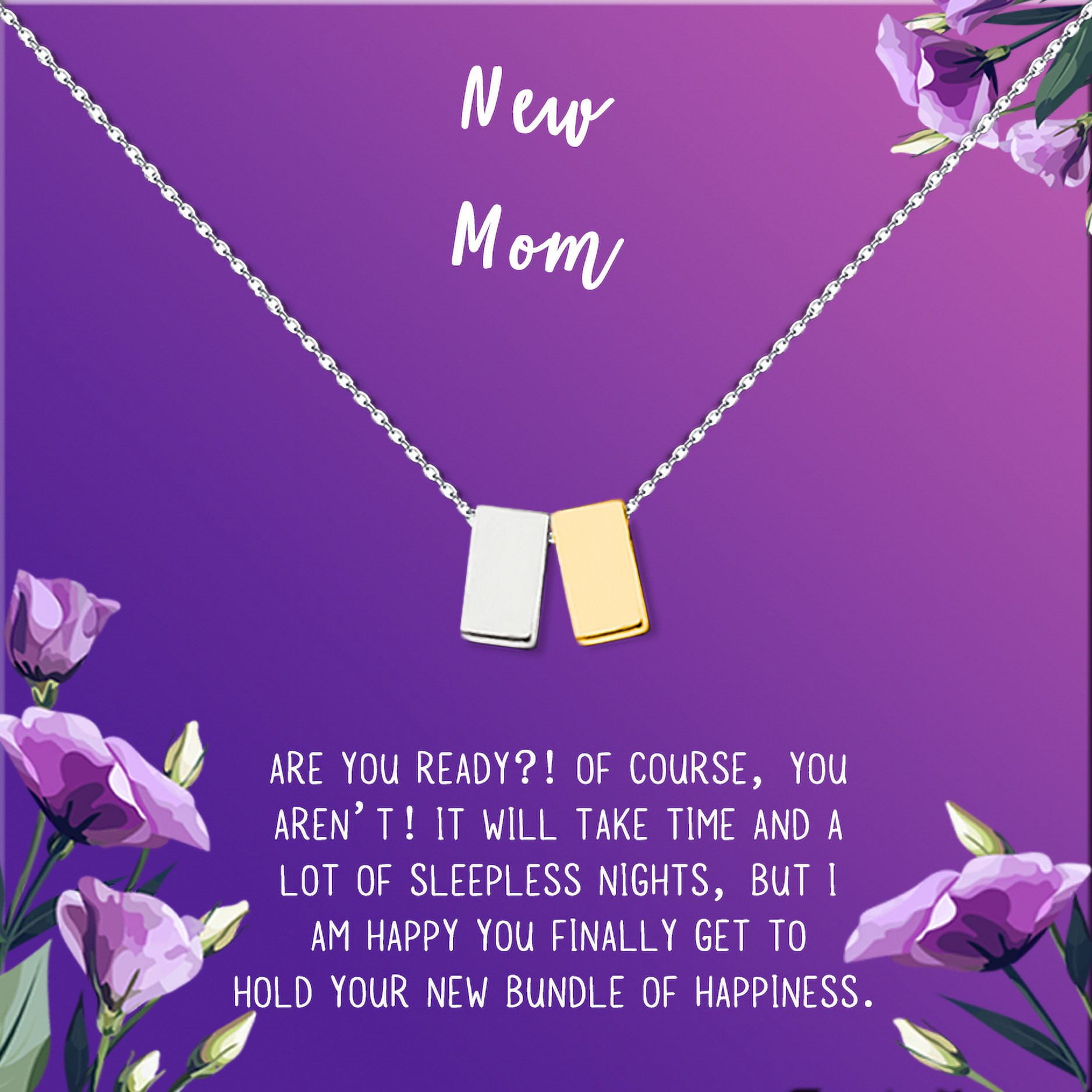 New Mom Mother's Day Gift, Jewelry For New Mom, Gift for Her, Mother's Day Necklace and Card, Stainless Steel Necklace and Card [Silver and Gold Cube,Purple Gradient]