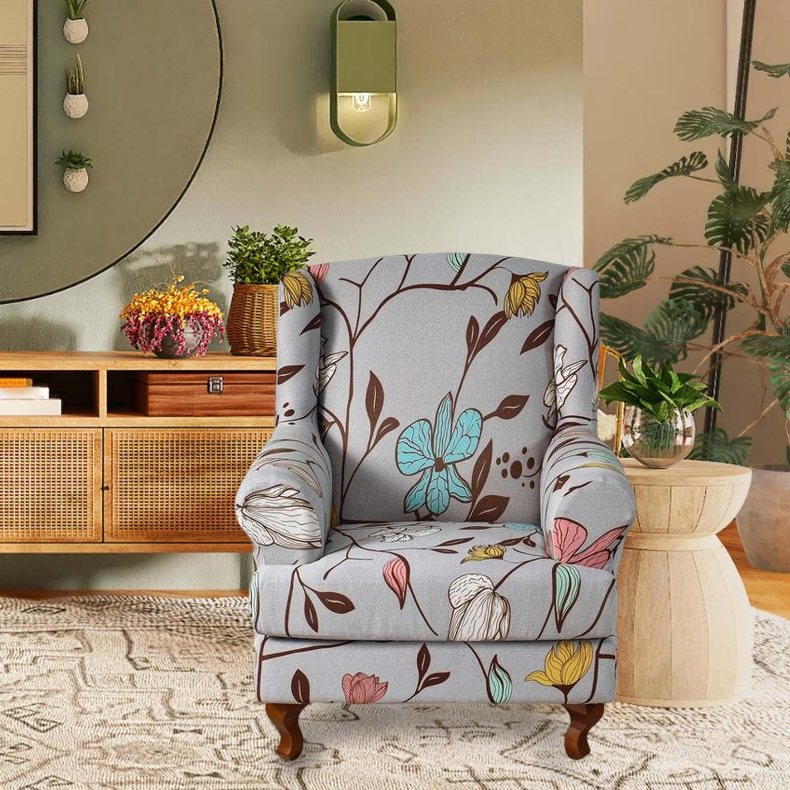 Stretch Wingback Chair Cover Sofa Cover Washable Chair Protector Armchair Cover Single Sofa Seat Cover for Wedding Gray