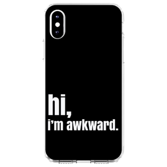 DistinctInk Clear Shockproof Hybrid Case for iPhone XS Max (6.5" Screen) - TPU Bumper, Acrylic Back, Tempered Glass Screen Protector - Black White "hi, I'm awkward."