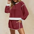 thumbnail image 5 of Bloomae Womens Sweatsuits 2 Piece Set Long Sleeve Crewneck Sweatshirts Drawstring High Waisted Skort Skirts Tennis Running Tracksuits Trendy Cozy Lounge Shorts Sets Wine S, 5 of 9