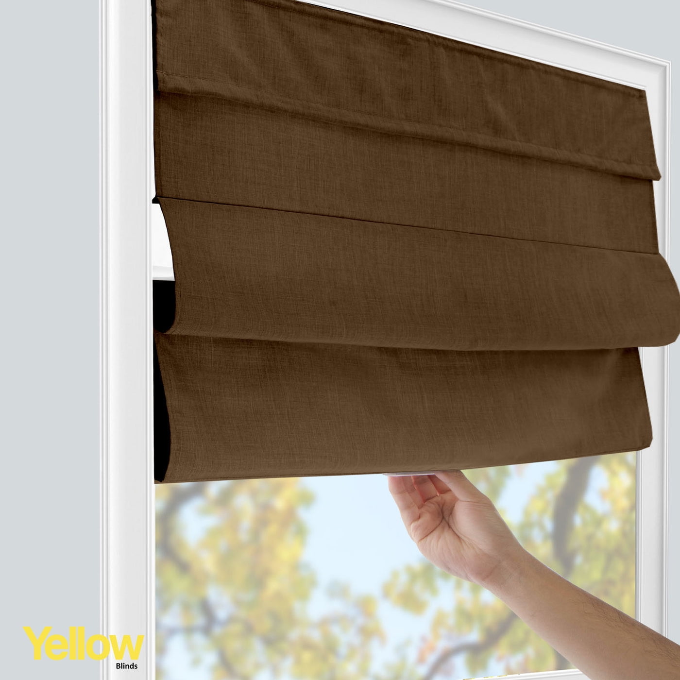 Yellow Blinds Cordless Light Filtering Roman Shade, Belgian Chocolate - 33"W X 64"H