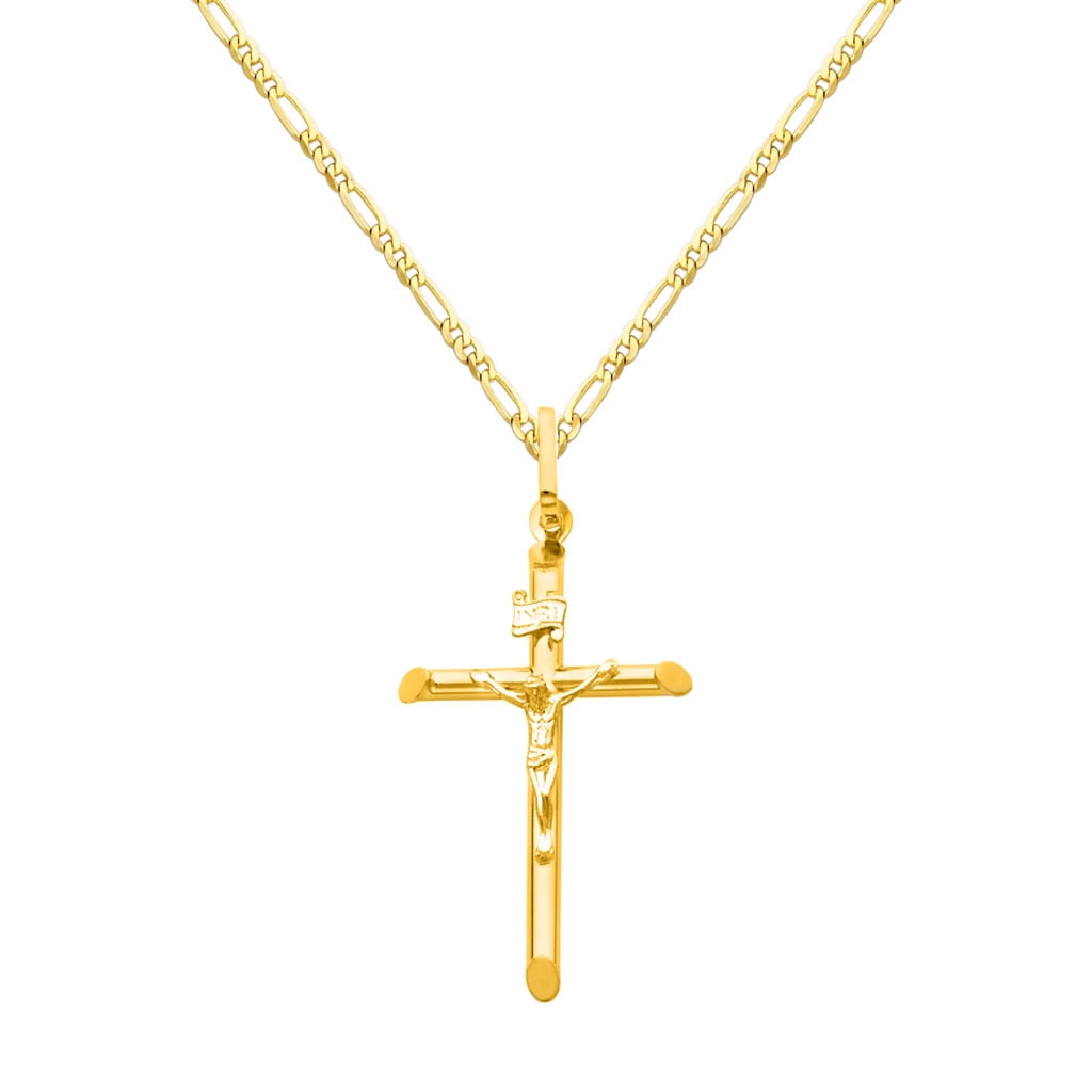 Wellingsale 14k Yellow Gold Polished Catholic Crucifix Cross Charm ...