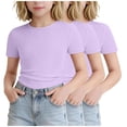 thumbnail image 4 of SGFCWSX Girls T Shirt 3 Pack Ribbed Knit Short Sleeve Crew Neck Cropped Slim Fit Casual Soft Basic Kids Daily Wear Tee Tops Purple Size 10, 4 of 7