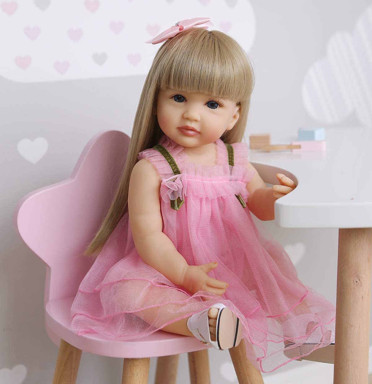 New Reborn Toddler Doll Lifelike Little Princess Girl Vinyl Long Hair Baby  22" 