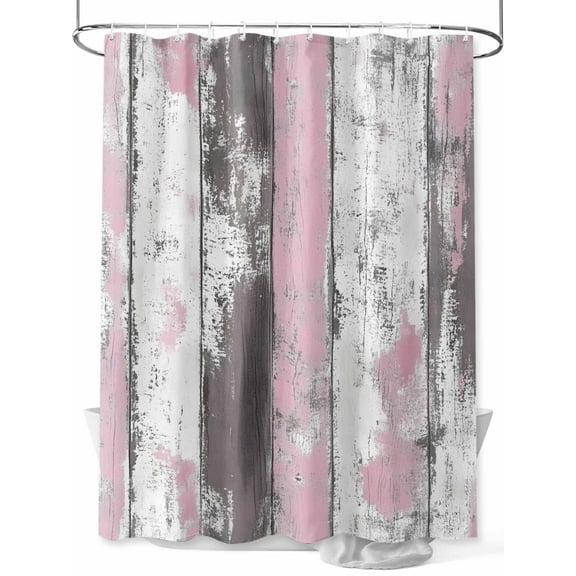 Shower Curtain Wood Grain Shower Curtains for Bathroom, Waterproof Polyester Shower Curtain Set with Hooks, Standard Size 66" x 72" Pink Gray