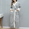 thumbnail image 2 of Defitshape Women's Plush Full Length Robe with Hood Ladies Soft Long Fluffy Hooded Bathrobe Winter Fuzzy Fleece House Coat Maternity SPA Hotel Hot Tub Bath Warm Kimono Pockets Light Grey Small-Medium, 2 of 5