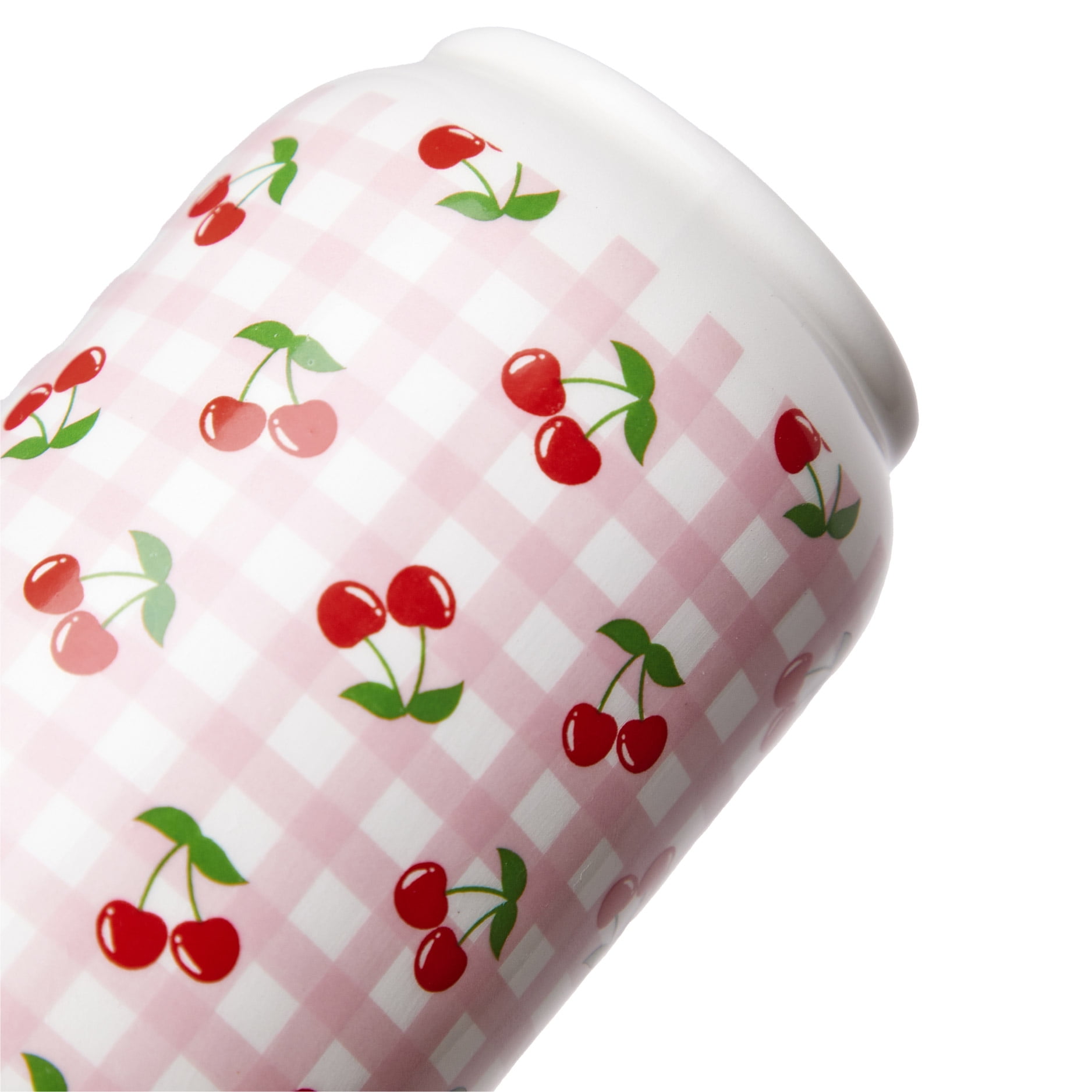 Mainstays Pink Gingham Cherry Soda Can Ceramic Vase, 2.76" L x 4.5" H