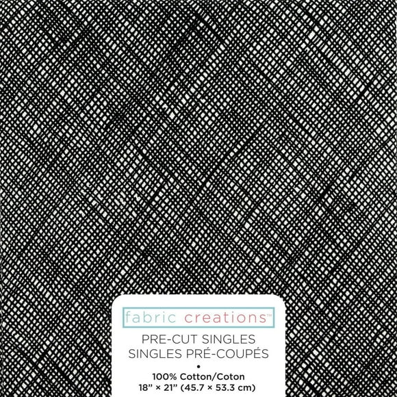 Fabric Creations White with Black Pencil Crosshatch Fat Quarter Pre-Cut Fabric - 18" x 21" / 45cm x 53cm