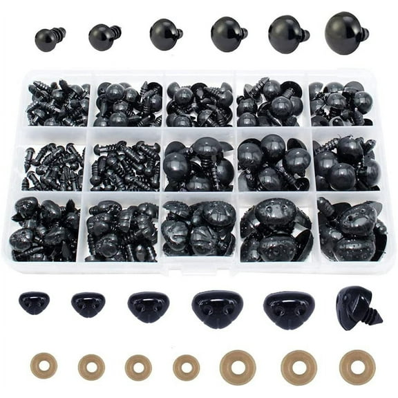 ESTCYC 1box(160Pcs) 5-14MM Black Solid Plastic Craft Safety Eyes and Dog Noses with Washers for Teddy Bear Doll Dog Plush Animal Puppet Craft Project ¡­