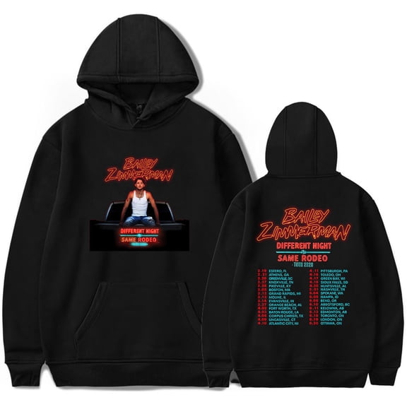 Bailey Zimmerman Different Night Same Rodeo Tour 2026 Hoodies Women Men Casual Long Sleeve Sweatshirt Clothes
