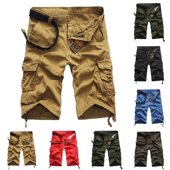 DDAPJ pyju Cargo Shorts for Men 2025 Summer Casual Bermuda Shorts Relaxed Fit Outdoor Work Shorts Lightweight Fishing Hiking Shorts with Multi Pockets Army Green M