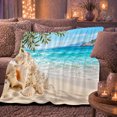 thumbnail image 6 of Tropical Beach Conch Shell Coastal, Peaceful Coastal Landscape Scene, Warm Flannel Blanket for Beach House and Living Room, Beach Lovers Housewarming Gift, Coastal Home Decor, 6 of 9
