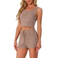 thumbnail image 4 of INSPIRE CHIC Conjunto de Pijama de Dos Piezas para Mujeres, Top de Tirantes de Punto Acanalado con Pantalones Cortos, Talla L, Caqui, 4 of 5