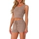 thumbnail image 4 of INSPIRE CHIC Conjunto de Pijama de Dos Piezas para Mujeres, Top de Tirantes de Punto Acanalado con Pantalones Cortos, Talla L, Caqui, 4 of 5