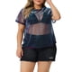 thumbnail image 1 of Blusa de fiesta para mujer de talla grande Agnes Orinda, transparente de malla holográfica, 2X, negra y morada, 1 of 6