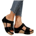thumbnail image 5 of IUJSOY Womens Front Zipper Wedge Sandals Comfortable Footbed Cork Platform Slides Dressy Sandals, 5 of 9