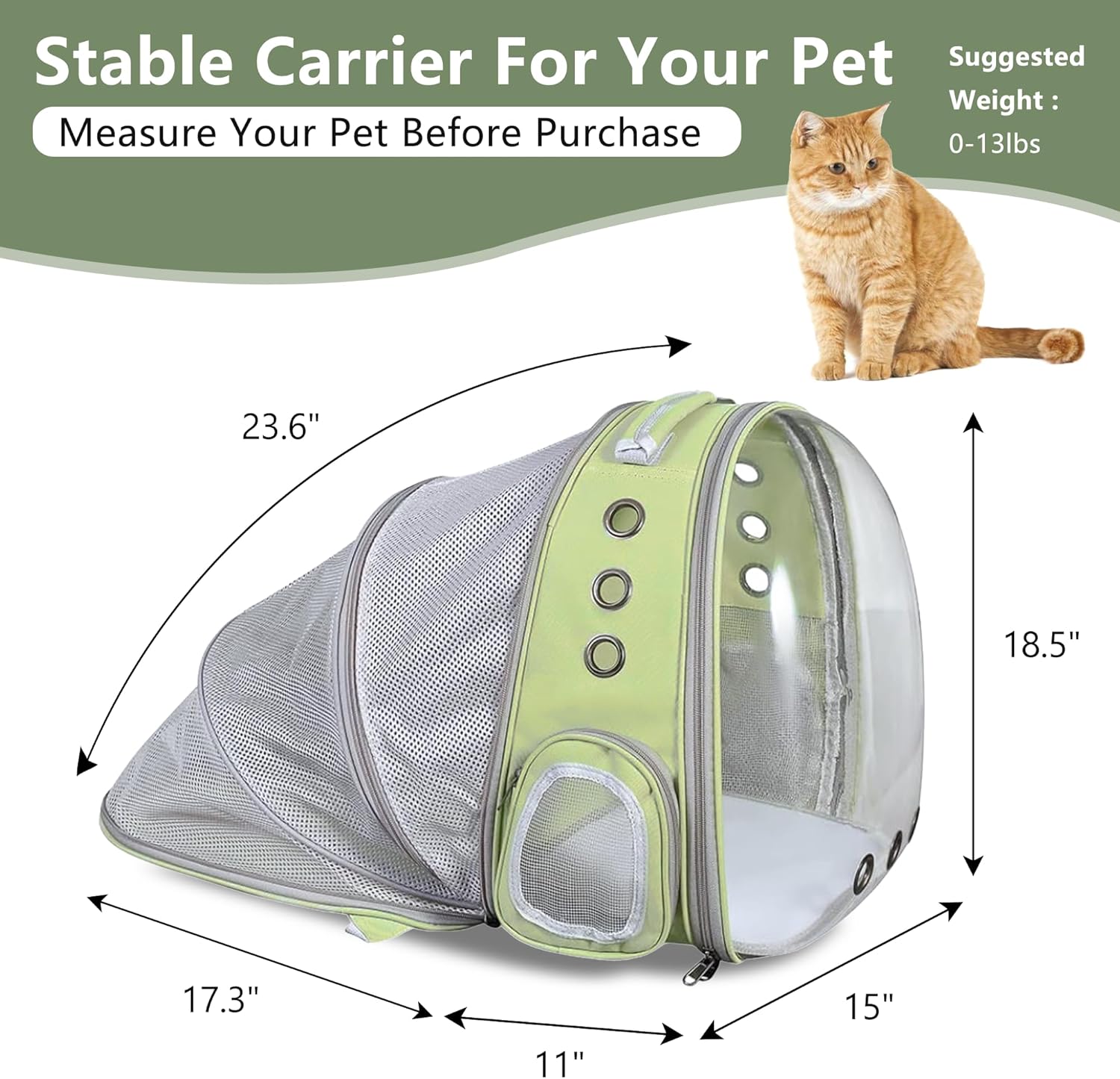 DENZUS Bubble Expandable & Foldable Cat Backpack Carrier, Breathable Pet Backpack for Large Cats, Designed for Hiking, Travelling, Camping