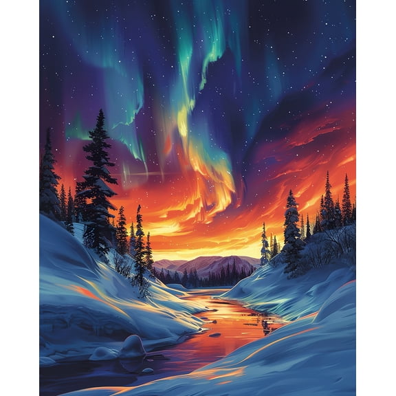 TISHIRON Diamond Art Painting Kits,12x16 inch 5D DIY Aurora Snow Landscape Diamond Art Crafts Kit for Adults and Kids Beginners