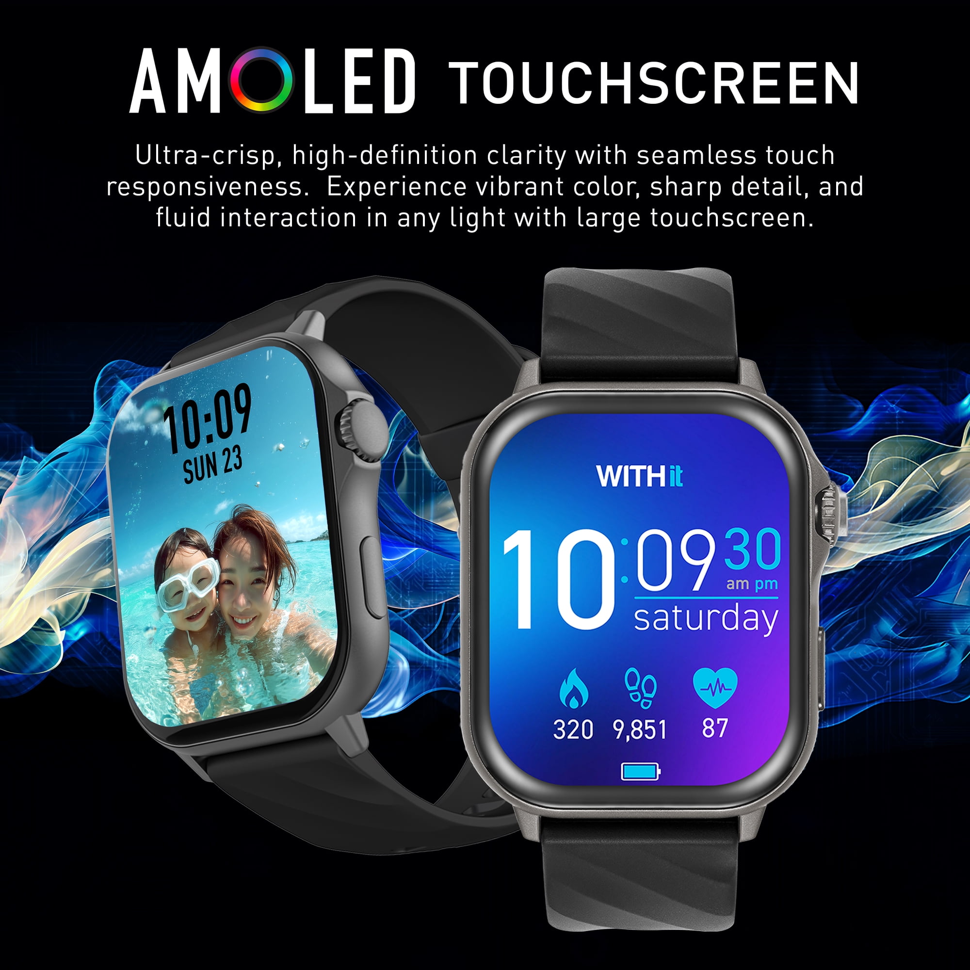 WITHit Giga Smartwatch with AMOLED 2.04" High-Definition Touchscreen Display, Black