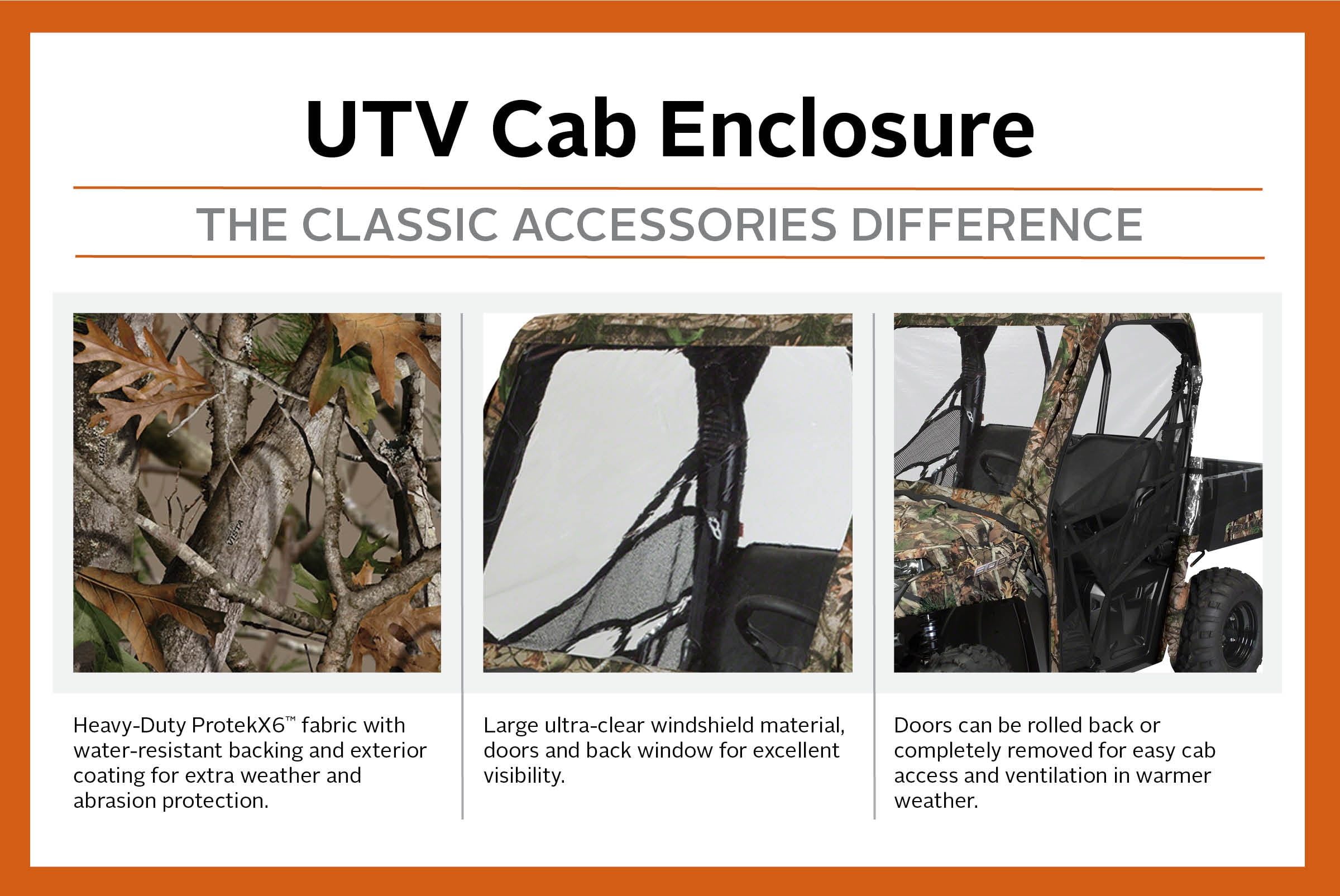 Classic Accessories QuadGear UTV Cab Enclosure, Fits Polaris® Ranger Mid-Size 400, 570 EFI, 800EFI, EV (2015 models and older), Camo