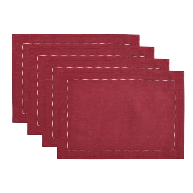 Elrene Home Fashions Alison - Juego De 4 Manteles Individuales De Tela Con Diseño De Borde Con Ojales, Resistente A Las Arrugas, 13 X 19 Pulgadas, Color Arándano