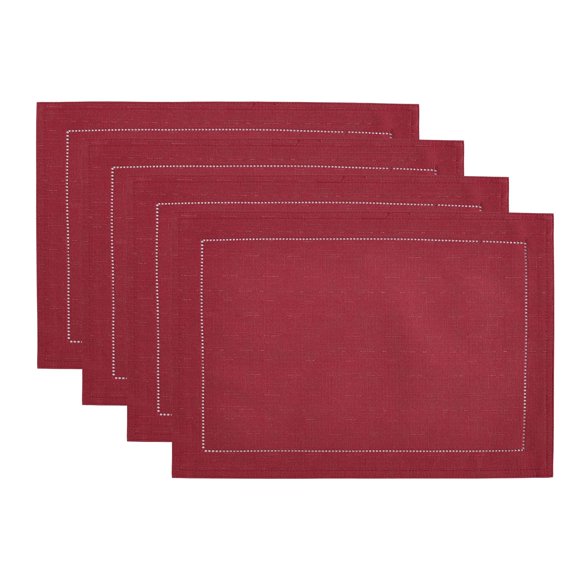 Elrene Home Fashions Alison - Juego De 4 Manteles Individuales De Tela Con Diseño De Borde Con Ojales, Resistente A Las Arrugas, 13 X 19 Pulgadas, Color Arándano