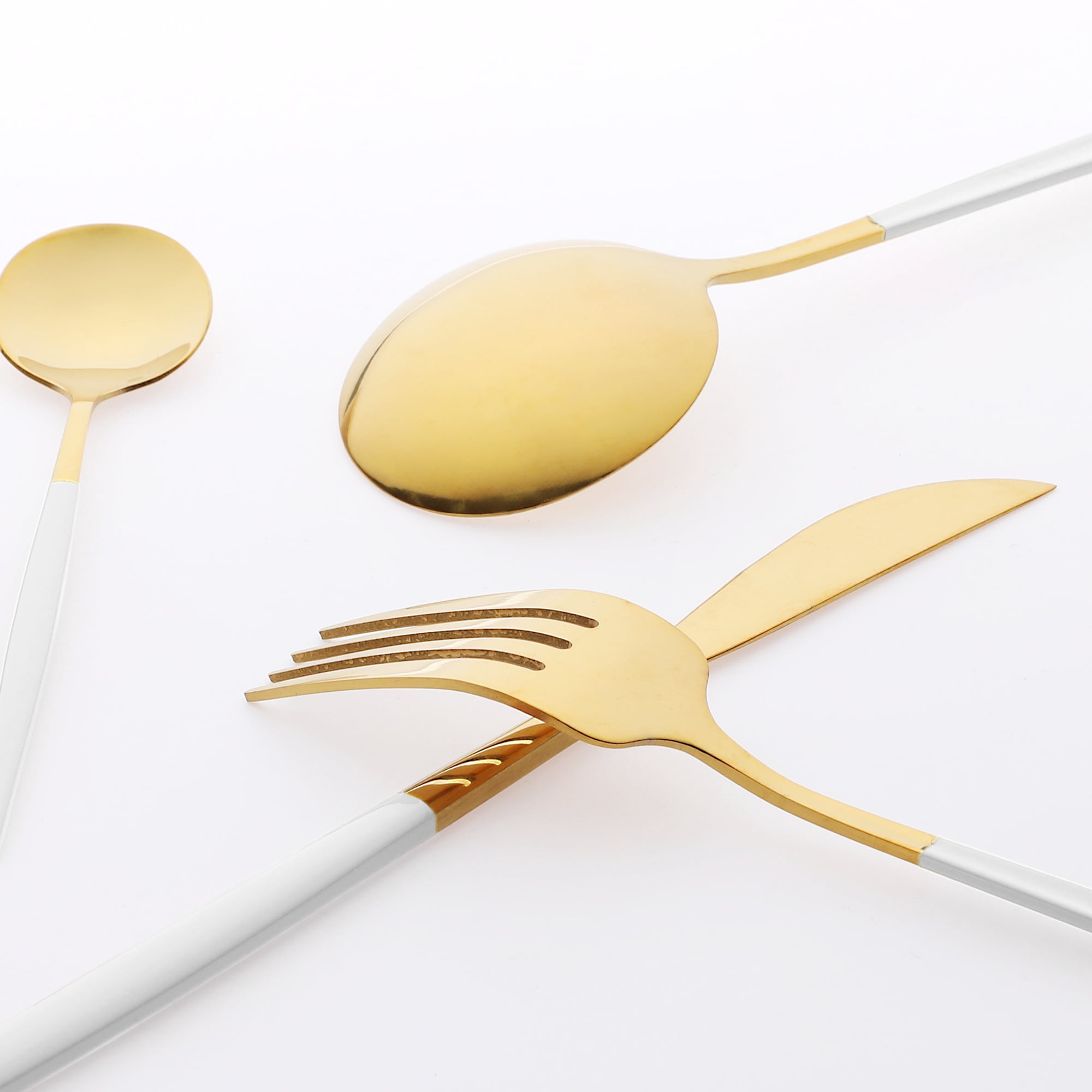 Unique Bargains Stainless Steel Flatware Set White 4 Pcs
