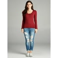 thumbnail image 2 of Emmalise Women's Plain Basic Scoop Neck Long Sleeve TShirt Tee - Burgundy, L, 2 of 4