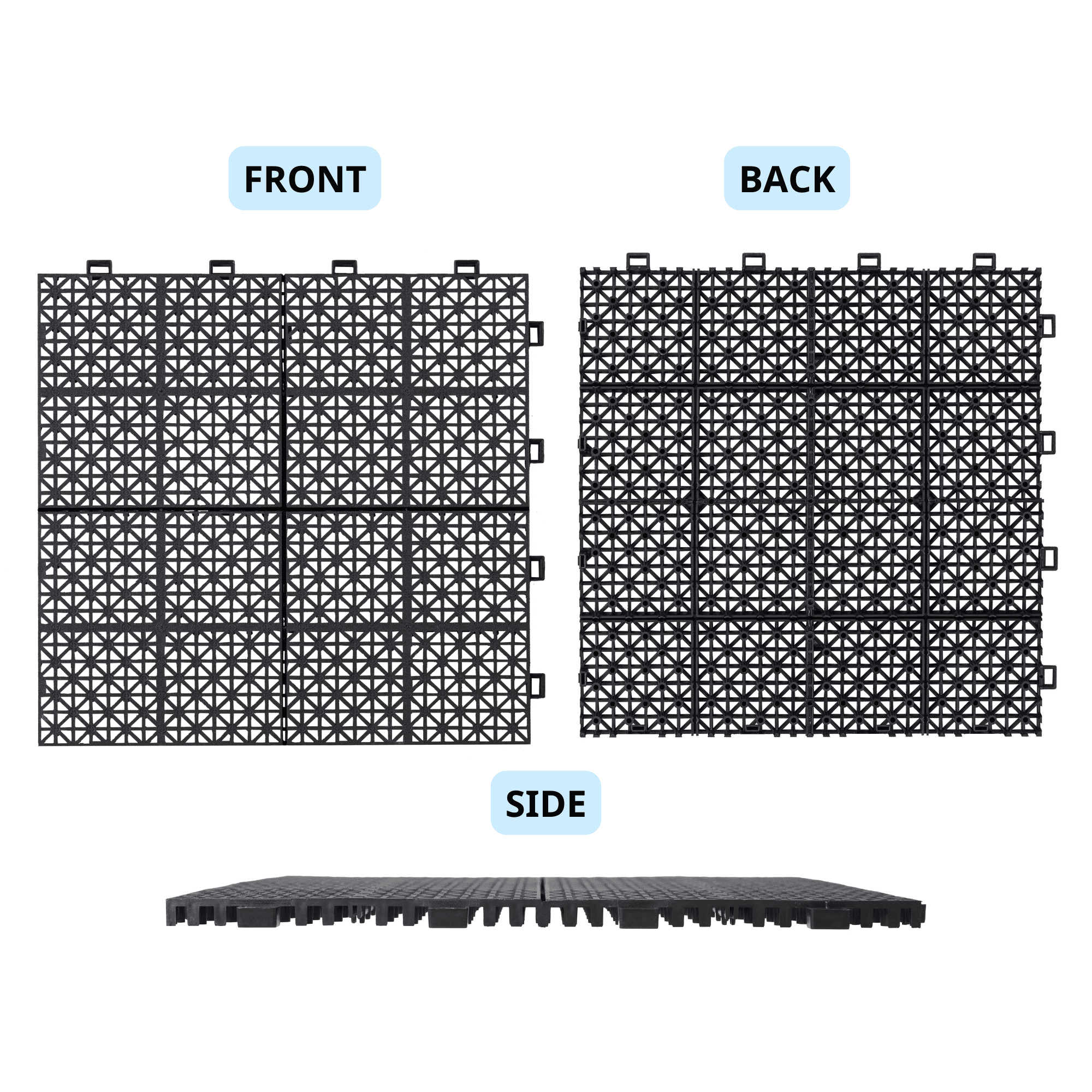 Black Interlocking Deck Tiles Plastic Waterproof Outdoor All Weather Anti-slip Bathroom Shower Pack of 24
